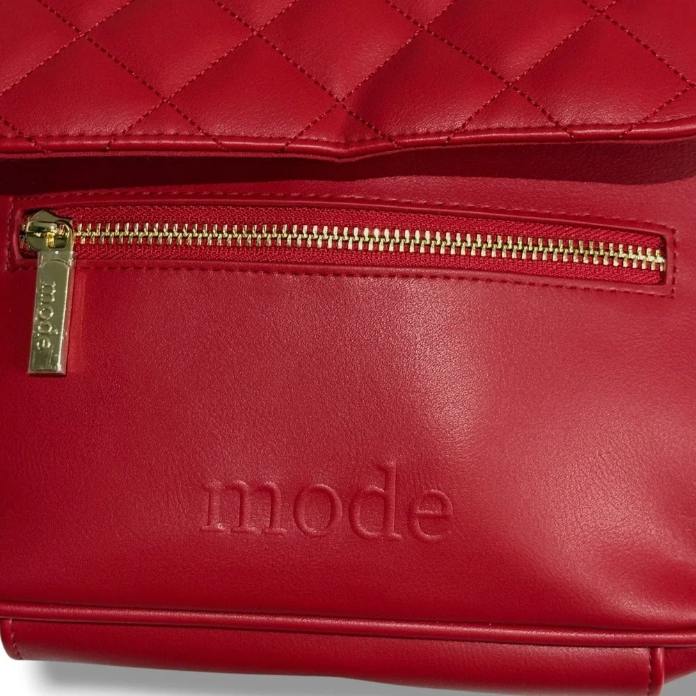 Mode Los Angeles Red Quilted Faux Leather Crossbody Bag Gold Hardware